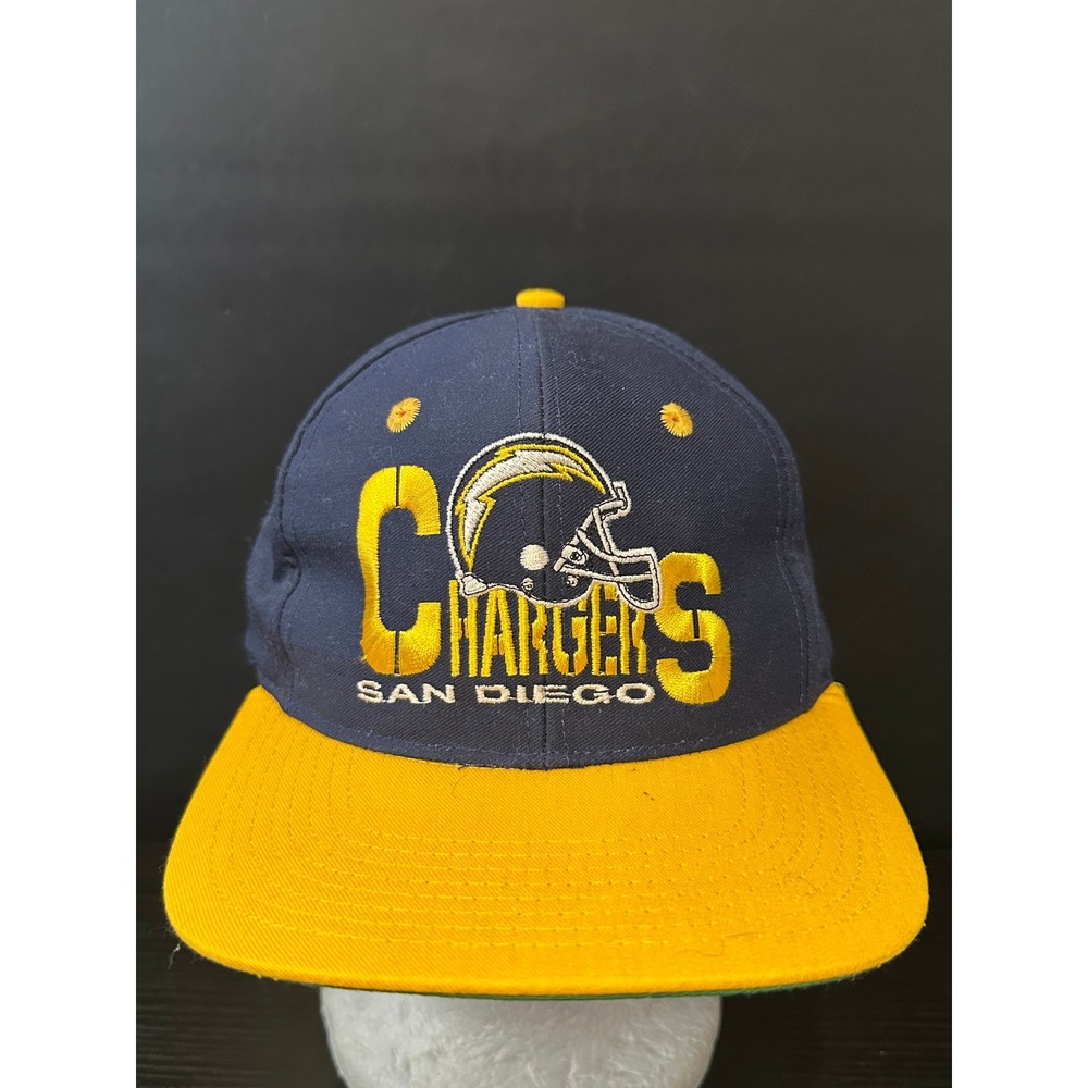 Vintage San Diego Chargers Team NFL Snapback Hat Navy Blue Yellow Flat Brim Cap